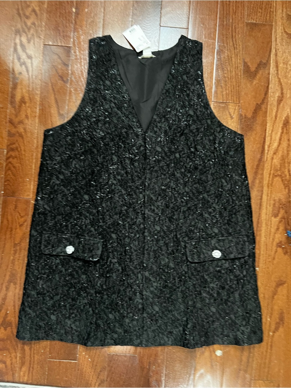 H&M Black Jaquard Textured V-Neck Sleeveless Shift Dress XL - Picture 2 of 5